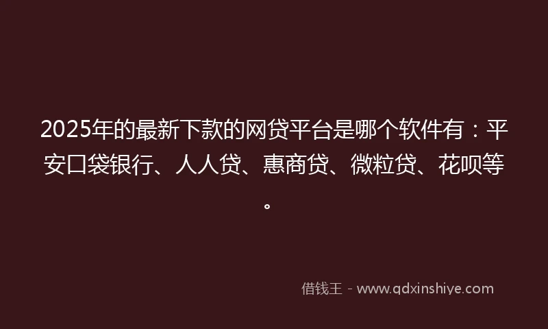 2025年的最新下款的网贷平台是哪个软件有：平安口袋银行、人人贷、惠商贷、微粒贷、花呗等。