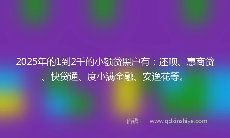 2025年的1到2千的小额贷黑户有：还呗、惠商贷、快贷通、度小满金融、安逸花等。
