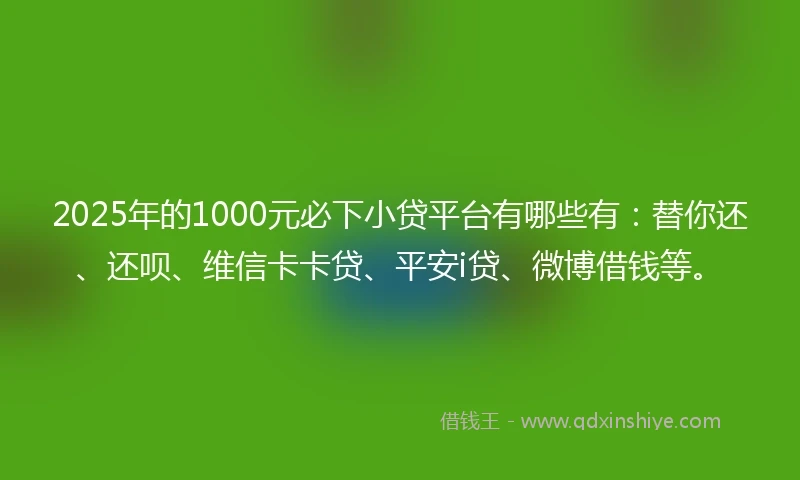 2025年的1000元必下小贷平台有哪些有：替你还、还呗、维信卡卡贷、平安i贷、微博借钱等。