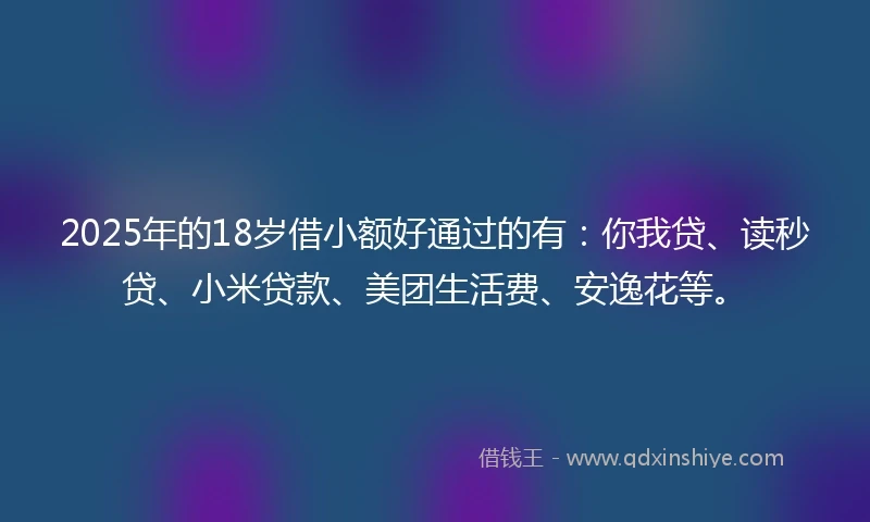 2025年的18岁借小额好通过的有：你我贷、读秒贷、小米贷款、美团生活费、安逸花等。