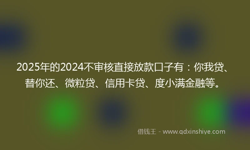 2025年的2024不审核直接放款口子有：你我贷、替你还、微粒贷、信用卡贷、度小满金融等。