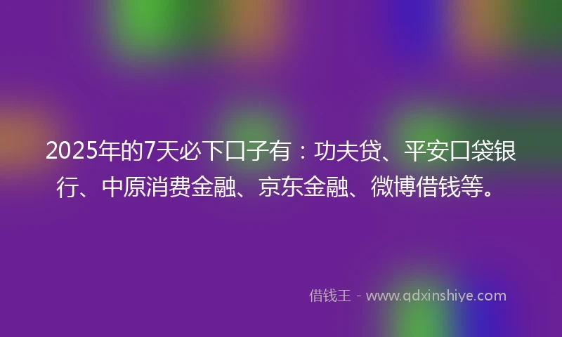 2025年的7天必下口子有：功夫贷、平安口袋银行、中原消费金融、京东金融、微博借钱等。