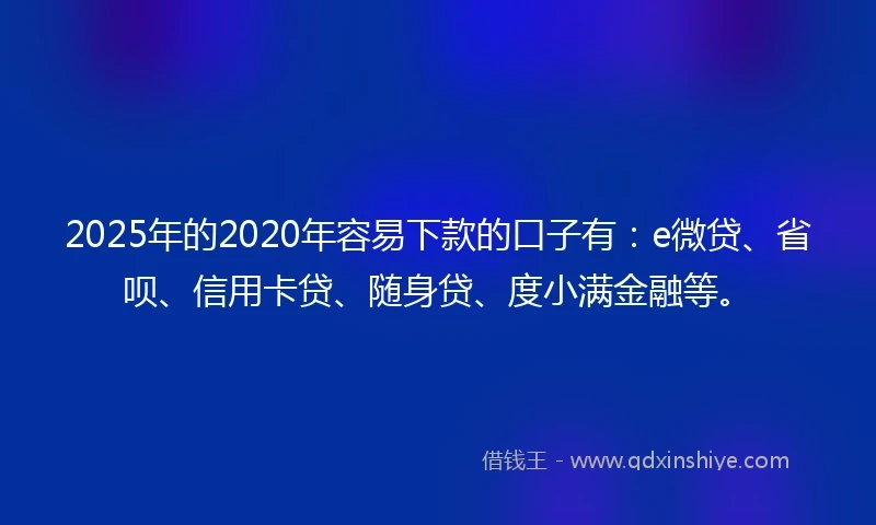 2025年的2020年容易下款的口子有：e微贷、省呗、信用卡贷、随身贷、度小满金融等。