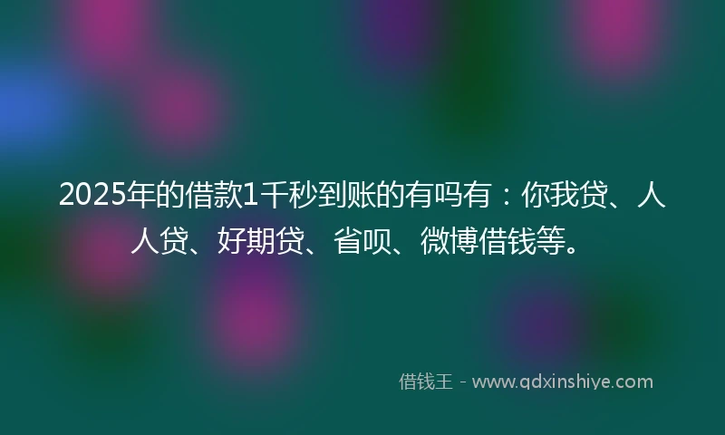 2025年的借款1千秒到账的有吗有：你我贷、人人贷、好期贷、省呗、微博借钱等。