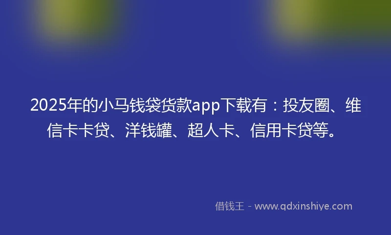 2025年的小马钱袋货款app下载有：投友圈、维信卡卡贷、洋钱罐、超人卡、信用卡贷等。