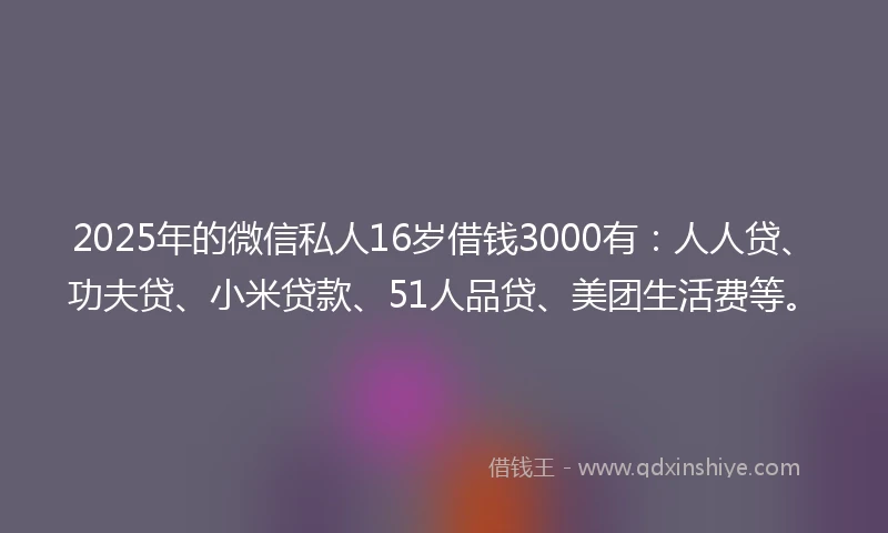 2025年的微信私人16岁借钱3000有：人人贷、功夫贷、小米贷款、51人品贷、美团生活费等。