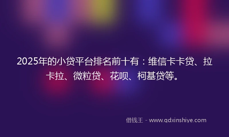 2025年的小贷平台排名前十有：维信卡卡贷、拉卡拉、微粒贷、花呗、柯基贷等。
