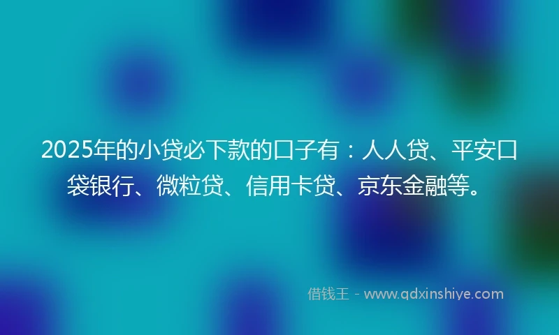 2025年的小贷必下款的口子有：人人贷、平安口袋银行、微粒贷、信用卡贷、京东金融等。