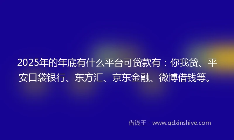 2025年的年底有什么平台可贷款有：你我贷、平安口袋银行、东方汇、京东金融、微博借钱等。