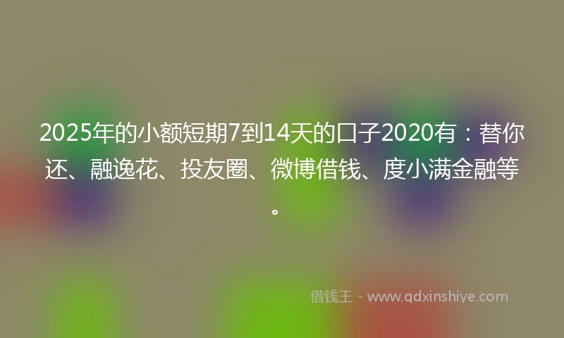 2025年的小额短期7到14天的口子2020有：替你还、融逸花、投友圈、微博借钱、度小满金融等。
