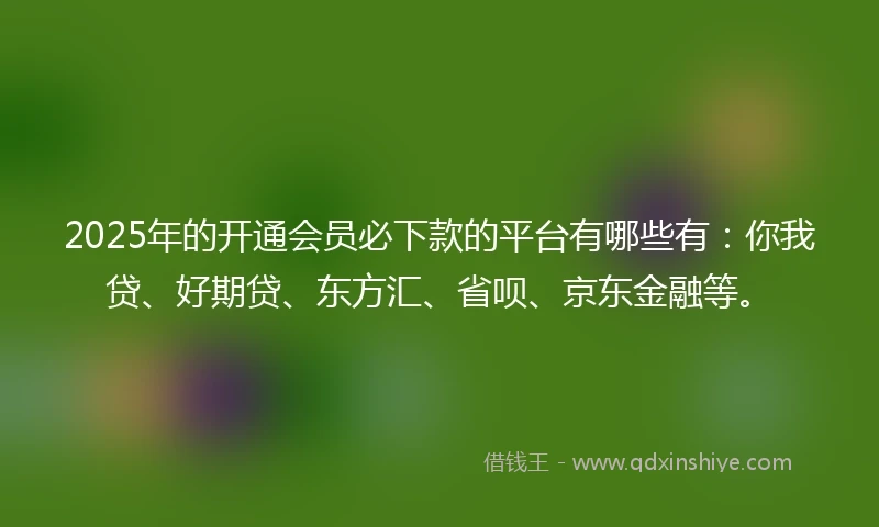 2025年的开通会员必下款的平台有哪些有：你我贷、好期贷、东方汇、省呗、京东金融等。