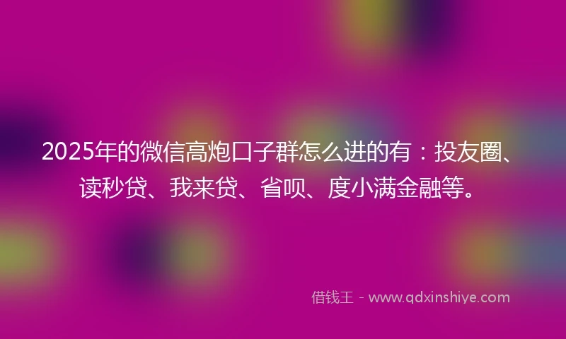 2025年的微信高炮口子群怎么进的有：投友圈、读秒贷、我来贷、省呗、度小满金融等。