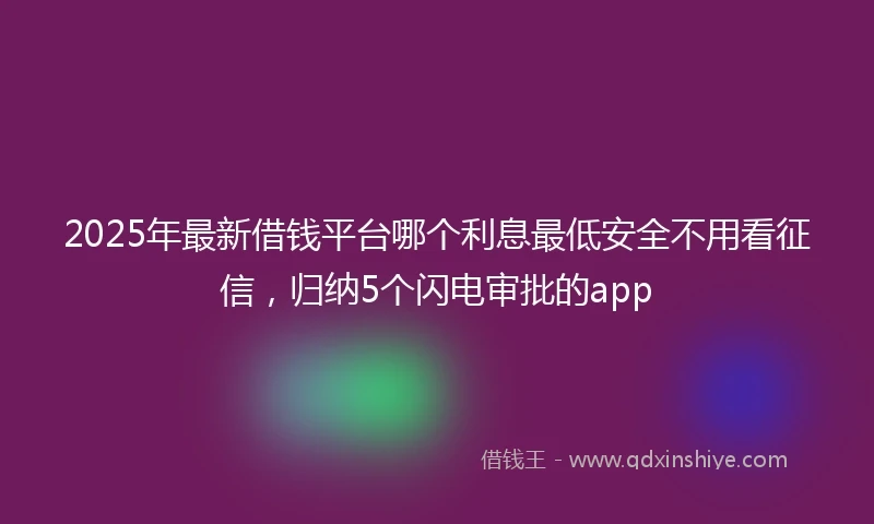 2025年最新借钱平台哪个利息最低安全不用看征信，归纳5个闪电审批的app