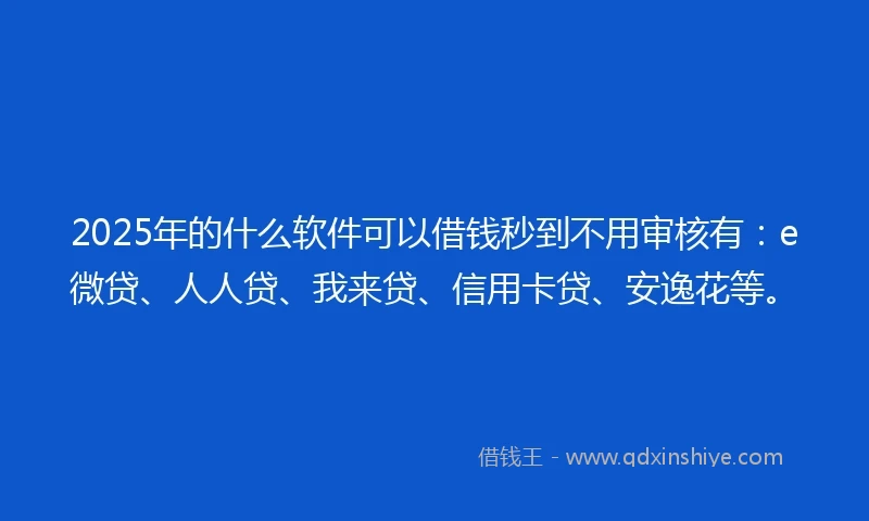 2025年的什么软件可以借钱秒到不用审核有：e微贷、人人贷、我来贷、信用卡贷、安逸花等。