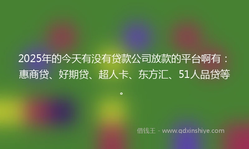 2025年的今天有没有贷款公司放款的平台啊有：惠商贷、好期贷、超人卡、东方汇、51人品贷等。