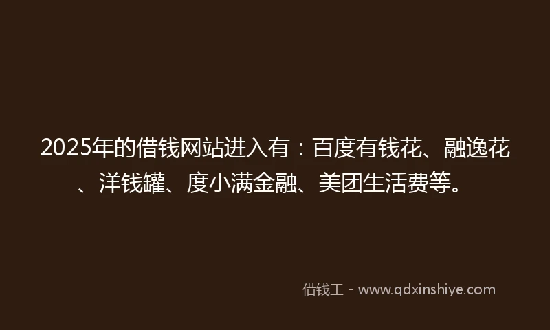 2025年的借钱网站进入有：百度有钱花、融逸花、洋钱罐、度小满金融、美团生活费等。