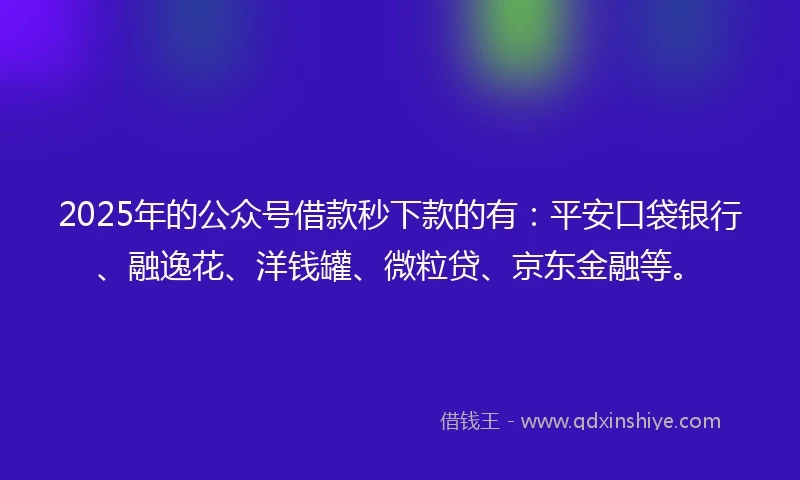 2025年的公众号借款秒下款的有：平安口袋银行、融逸花、洋钱罐、微粒贷、京东金融等。