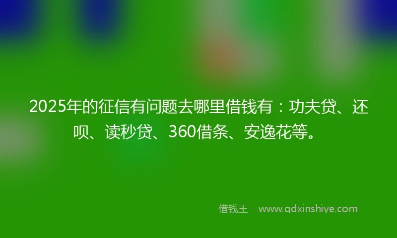 2025年的征信有问题去哪里借钱有：功夫贷、还呗、读秒贷、360借条、安逸花等。