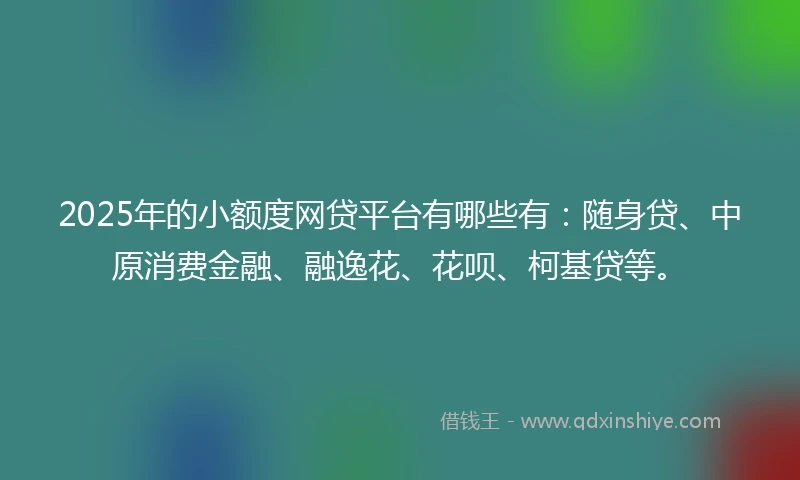 2025年的小额度网贷平台有哪些有：随身贷、中原消费金融、融逸花、花呗、柯基贷等。