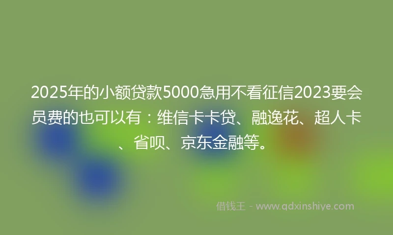 2025年的小额贷款5000急用不看征信2023要会员费的也可以有：维信卡卡贷、融逸花、超人卡、省呗、京东金融等。