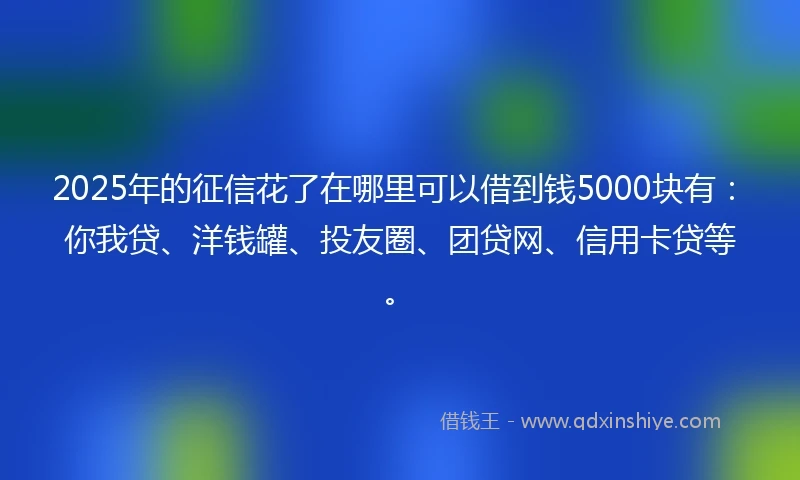 2025年的征信花了在哪里可以借到钱5000块有：你我贷、洋钱罐、投友圈、团贷网、信用卡贷等。