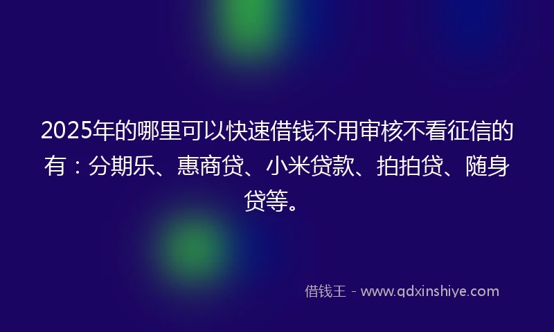 2025年的哪里可以快速借钱不用审核不看征信的有：分期乐、惠商贷、小米贷款、拍拍贷、随身贷等。