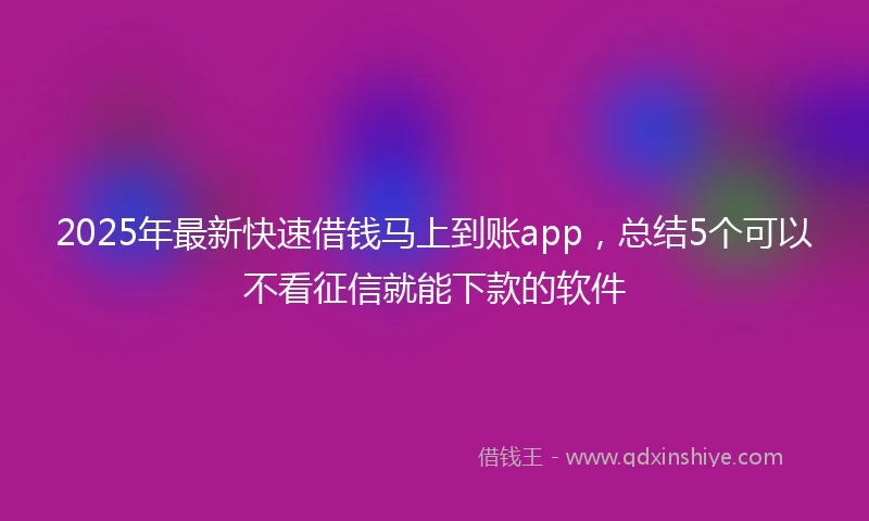 2025年最新快速借钱马上到账app，总结5个可以不看征信就能下款的软件