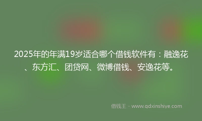 2025年的年满19岁适合哪个借钱软件有：融逸花、东方汇、团贷网、微博借钱、安逸花等。