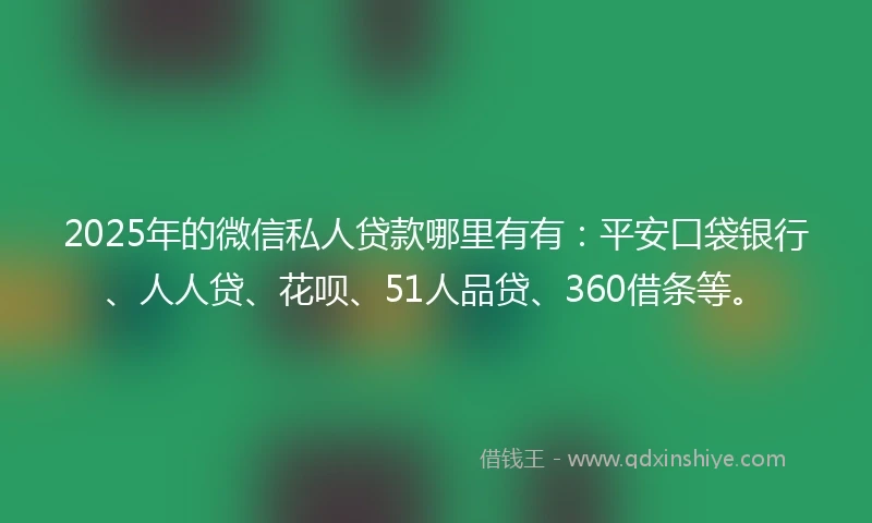 2025年的微信私人贷款哪里有有：平安口袋银行、人人贷、花呗、51人品贷、360借条等。
