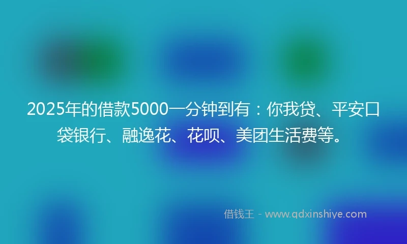 2025年的借款5000一分钟到有：你我贷、平安口袋银行、融逸花、花呗、美团生活费等。