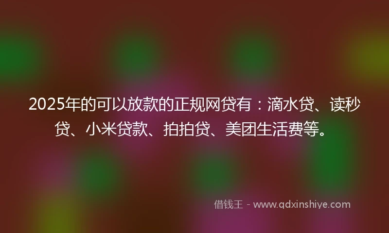 2025年的可以放款的正规网贷有：滴水贷、读秒贷、小米贷款、拍拍贷、美团生活费等。