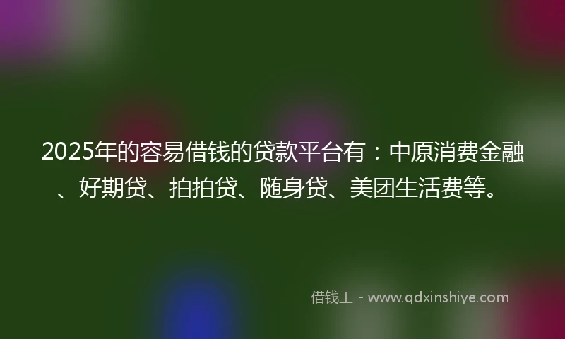 2025年的容易借钱的贷款平台有：中原消费金融、好期贷、拍拍贷、随身贷、美团生活费等。