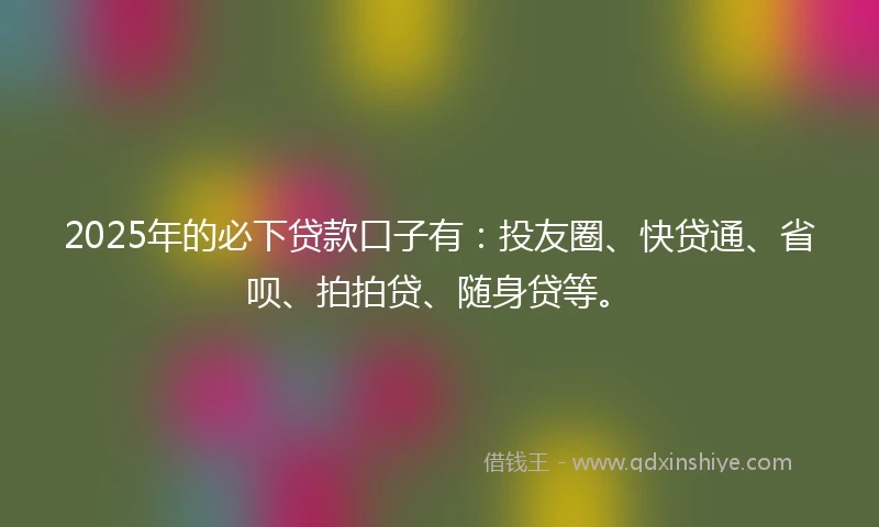 2025年的必下贷款口子有：投友圈、快贷通、省呗、拍拍贷、随身贷等。