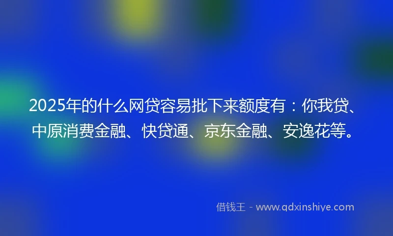 2025年的什么网贷容易批下来额度有：你我贷、中原消费金融、快贷通、京东金融、安逸花等。