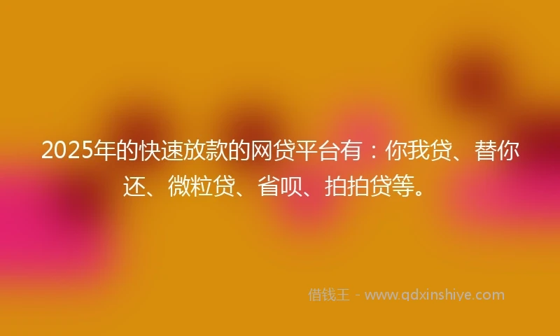 2025年的快速放款的网贷平台有：你我贷、替你还、微粒贷、省呗、拍拍贷等。