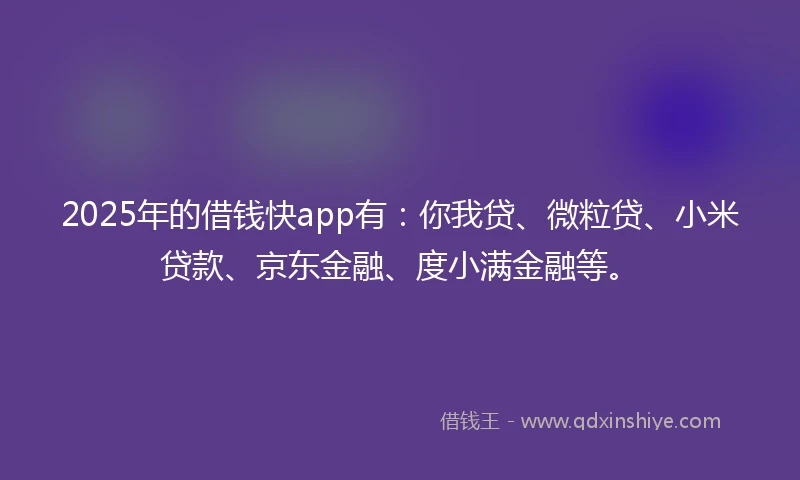 2025年的借钱快app有：你我贷、微粒贷、小米贷款、京东金融、度小满金融等。