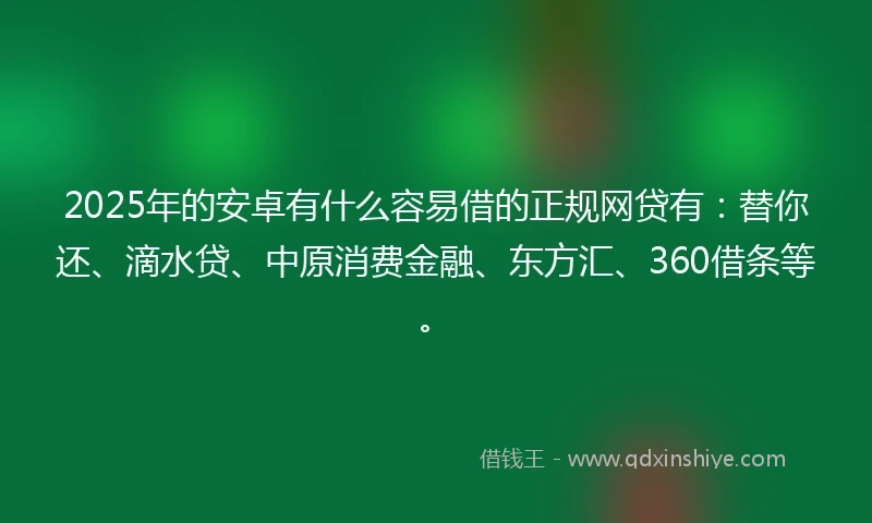 2025年的安卓有什么容易借的正规网贷有：替你还、滴水贷、中原消费金融、东方汇、360借条等。