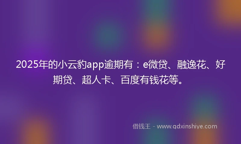 2025年的小云豹app逾期有：e微贷、融逸花、好期贷、超人卡、百度有钱花等。