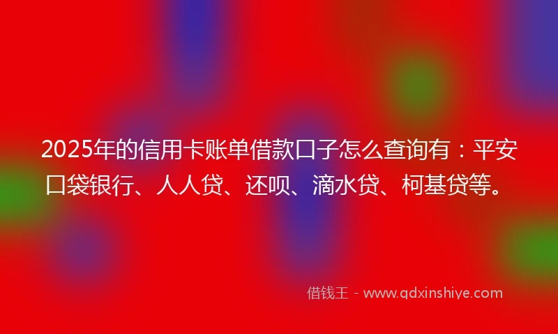 2025年的信用卡账单借款口子怎么查询有：平安口袋银行、人人贷、还呗、滴水贷、柯基贷等。