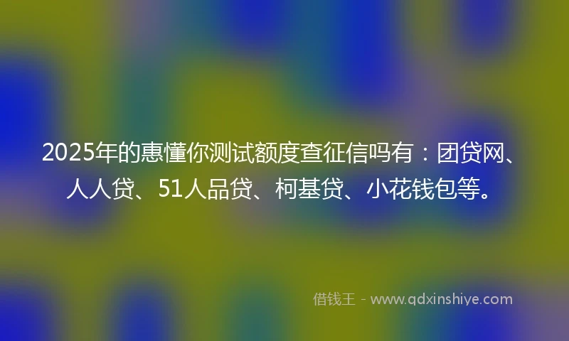 2025年的惠懂你测试额度查征信吗有：团贷网、人人贷、51人品贷、柯基贷、小花钱包等。