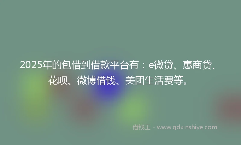 2025年的包借到借款平台有：e微贷、惠商贷、花呗、微博借钱、美团生活费等。