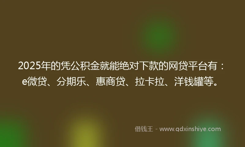 2025年的凭公积金就能绝对下款的网贷平台有：e微贷、分期乐、惠商贷、拉卡拉、洋钱罐等。