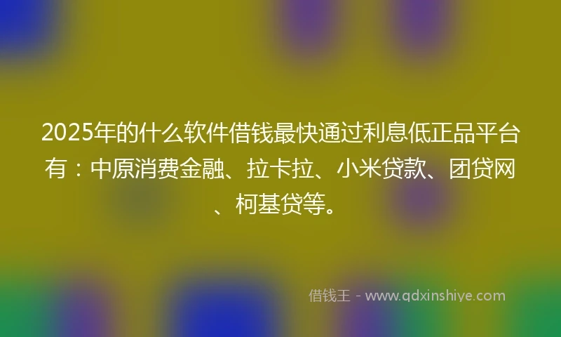 2025年的什么软件借钱最快通过利息低正品平台有：中原消费金融、拉卡拉、小米贷款、团贷网、柯基贷等。