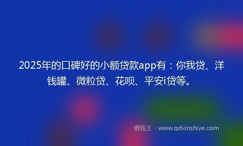 2025年的口碑好的小额贷款app有：你我贷、洋钱罐、微粒贷、花呗、平安i贷等。