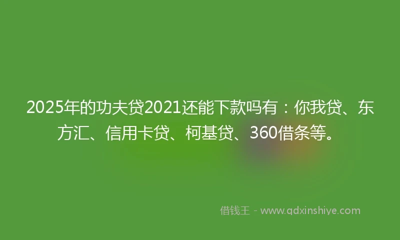 2025年的功夫贷2021还能下款吗有：你我贷、东方汇、信用卡贷、柯基贷、360借条等。