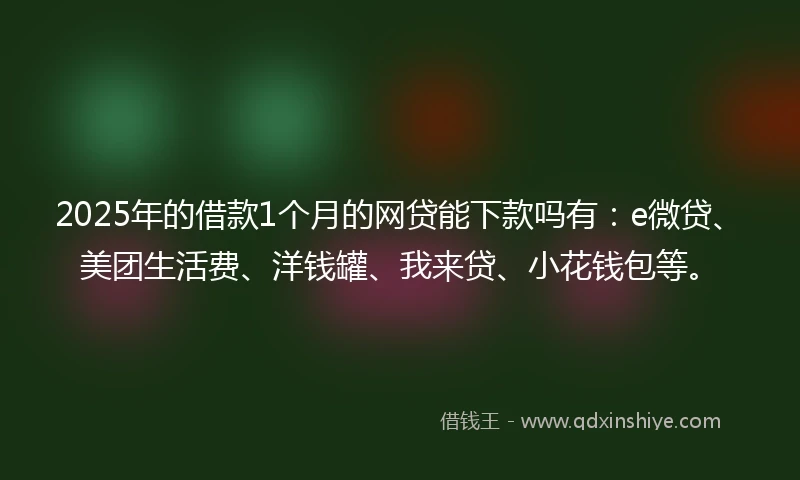 2025年的借款1个月的网贷能下款吗有：e微贷、美团生活费、洋钱罐、我来贷、小花钱包等。