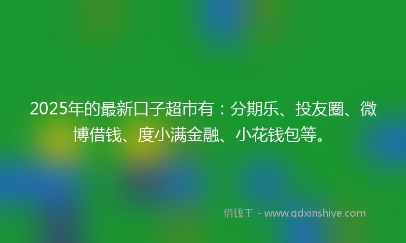 2025年的最新口子超市有：分期乐、投友圈、微博借钱、度小满金融、小花钱包等。