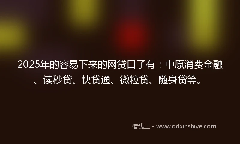 2025年的容易下来的网贷口子有：中原消费金融、读秒贷、快贷通、微粒贷、随身贷等。