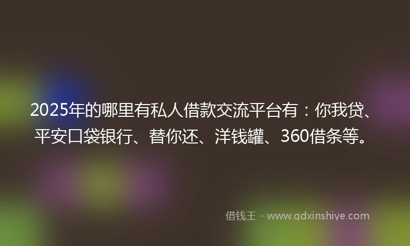 2025年的哪里有私人借款交流平台有：你我贷、平安口袋银行、替你还、洋钱罐、360借条等。