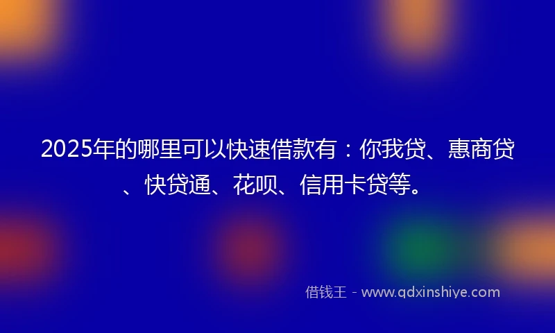 2025年的哪里可以快速借款有：你我贷、惠商贷、快贷通、花呗、信用卡贷等。